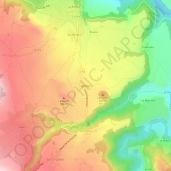 Topografische Karte Agizoux, Höhe, Relief