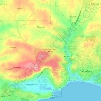 Topografische Karte Vale de Santa Maria, Höhe, Relief