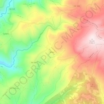 Topografische Karte Seixas, Höhe, Relief