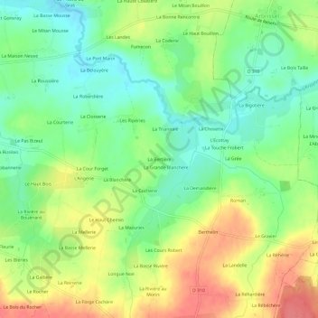 Topografische Karte La Bertière, Höhe, Relief