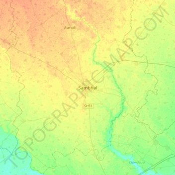 Topografische Karte Sambhal, Höhe, Relief