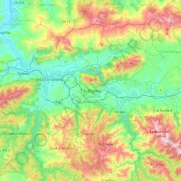 Topografische Karte Tizi Uzu, Höhe, Relief