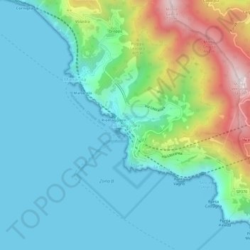 Topografische Karte Riomaggiore, Höhe, Relief