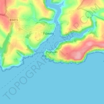Topografische Karte Polruan, Höhe, Relief