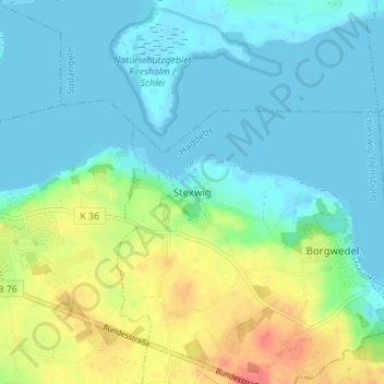 Topografische Karte Stexwig, Höhe, Relief