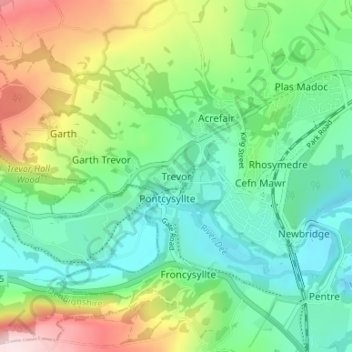 Topografische Karte Trevor, Höhe, Relief
