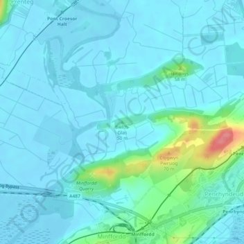 Topografische Karte Bwlch-Glas, Höhe, Relief