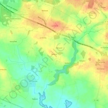 Topografische Karte Caudrec, Höhe, Relief