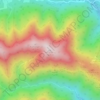 Topografische Karte Mitterberg, Höhe, Relief