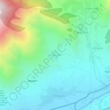 Topografische Karte Yarmugam, Höhe, Relief