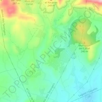 Topografische Karte Pla de Pavia, Höhe, Relief