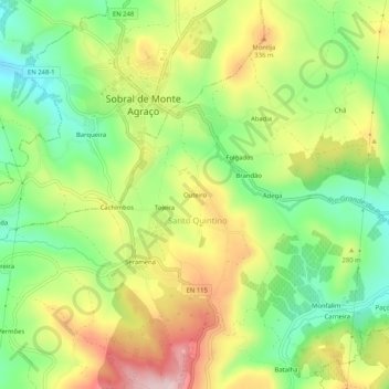 Topografische Karte Outeiro, Höhe, Relief