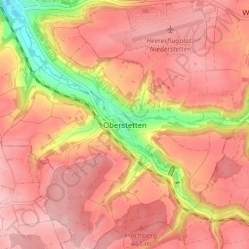 Topografische Karte Oberstetten, Höhe, Relief