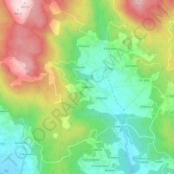 Topografische Karte Paderne, Höhe, Relief