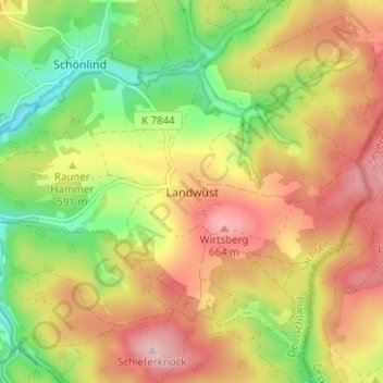 Topografische Karte Landwüst, Höhe, Relief