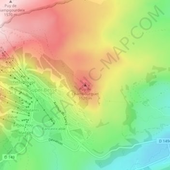Topografische Karte Puy de Chambourguet, Höhe, Relief