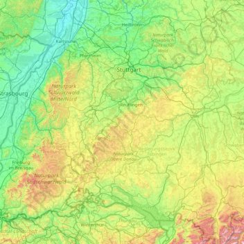 Topografische Karte Württemberg, Höhe, Relief