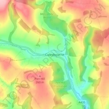 Topografische Karte Colesbourne, Höhe, Relief