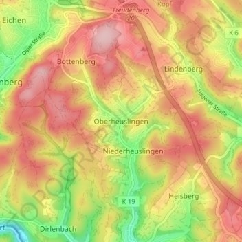 Topografische Karte Oberheuslingen, Höhe, Relief