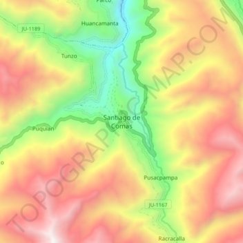 Topografische Karte Santiago de Comas, Höhe, Relief