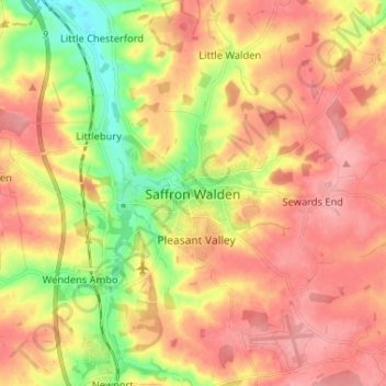 Topografische Karte Saffron Walden, Höhe, Relief
