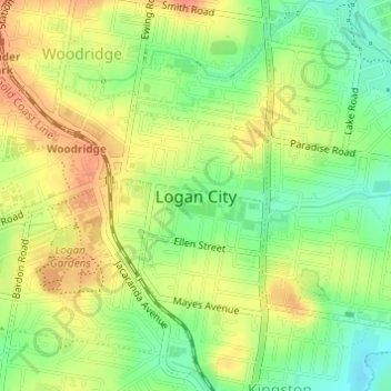 Topografische Karte Logan City, Höhe, Relief