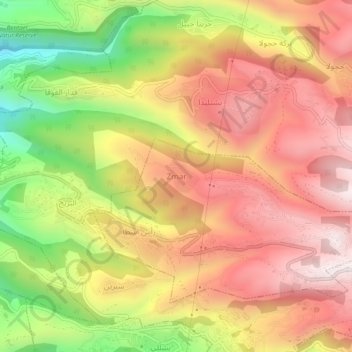Topografische Karte Zmar, Höhe, Relief