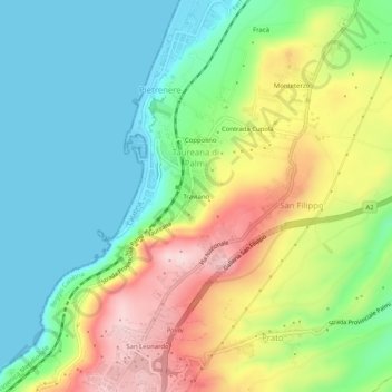 Topografische Karte Traviano, Höhe, Relief