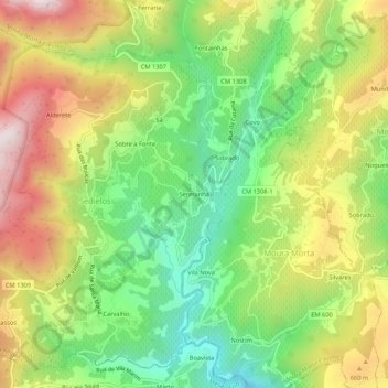 Topografische Karte Sermanha, Höhe, Relief