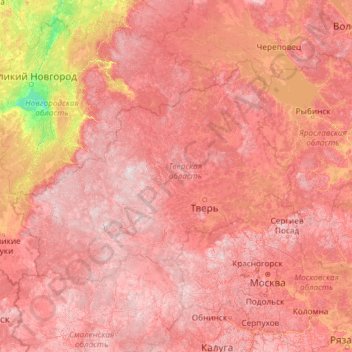 Topografische Karte Tver Oblast, Höhe, Relief