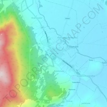 Topografische Karte Korenica, Höhe, Relief