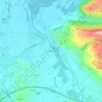 Topografische Karte Les Flandres, Höhe, Relief