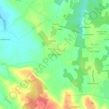 Topografische Karte Le Puits Courant, Höhe, Relief