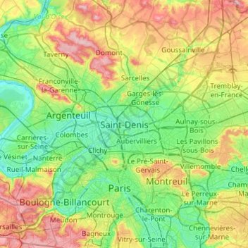 Topografische Karte Saint-Denis, Höhe, Relief