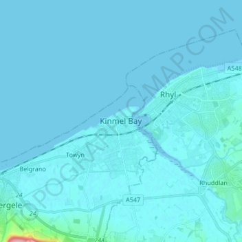 Topografische Karte Kinmel Bay, Höhe, Relief