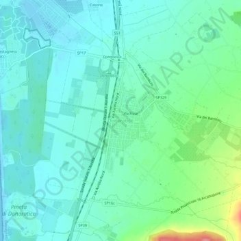 Topografische Karte Donoratico, Höhe, Relief