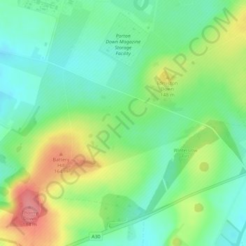 Topografische Karte Porton Down, Höhe, Relief