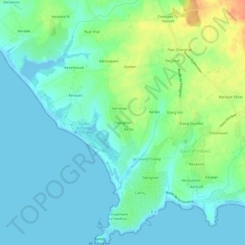 Topografische Karte Trevignon, Höhe, Relief