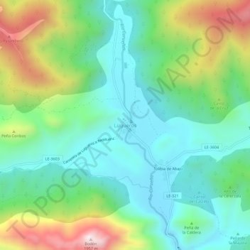 Topografische Karte Lugueros, Höhe, Relief