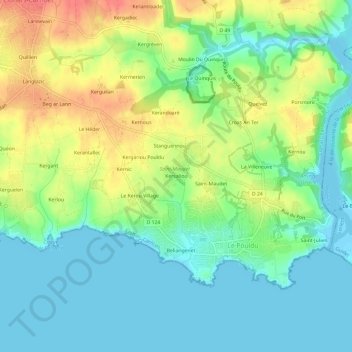 Topografische Karte Kersaliou, Höhe, Relief