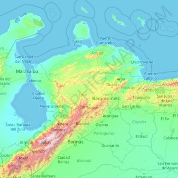 Topografische Karte Lara, Höhe, Relief