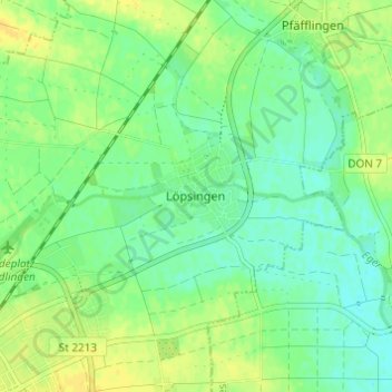 Topografische Karte Löpsingen, Höhe, Relief