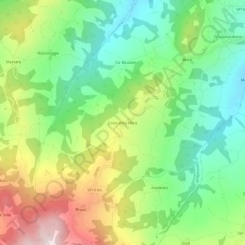 Topografische Karte Costa della Mora, Höhe, Relief