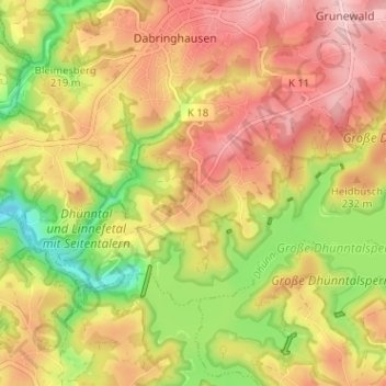 Topografische Karte Grünenbäumchen, Höhe, Relief