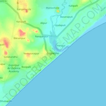 Topografische Karte Gopalpur, Höhe, Relief