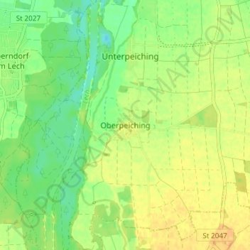 Topografische Karte Oberpeiching, Höhe, Relief