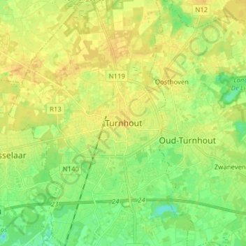Topografische Karte Turnhout, Höhe, Relief
