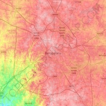 Topografische Karte Bangalore, Höhe, Relief