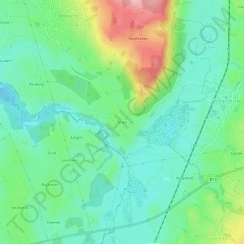 Topografische Karte Priors, Höhe, Relief