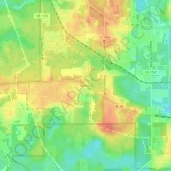 Topografische Karte Norfleet, Höhe, Relief